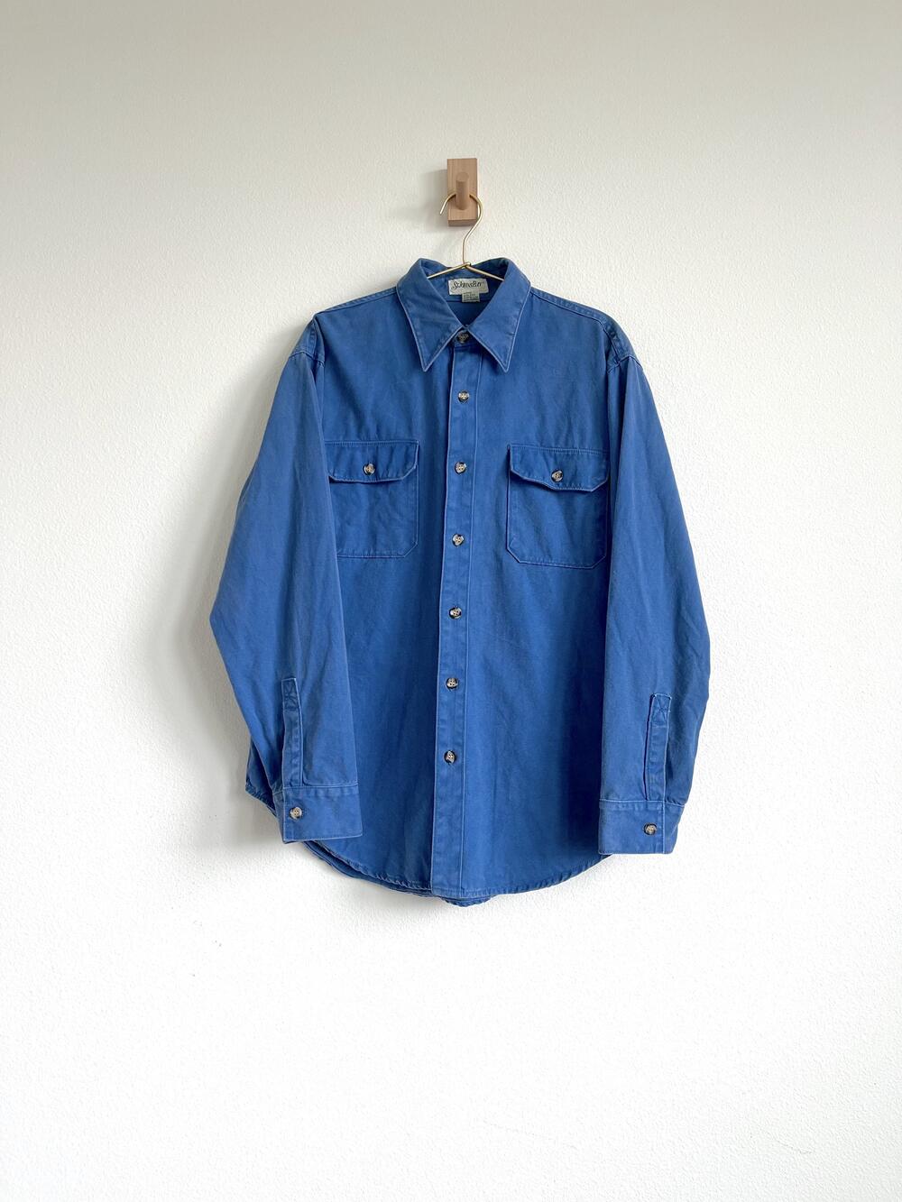 Vintage 90s Americana St. Johns Bay Faded Blue Heavy Cotton Denim Work Shirt